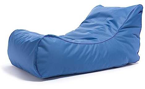 Ecopuf Master sittsäck, utomhus solstol, schäslong, XL, saccosäck med sidoförvaringsväska, vattentät med fyllning, 115 x 65 x 60 cm, blå