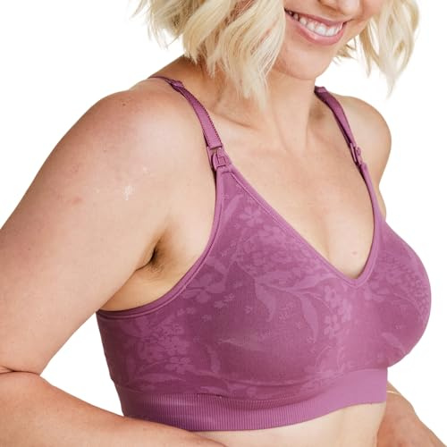 Bravado Designs Body Silk sömlös amnings-BH för amning, trådlös moderskaps-BH, Berry Jacquard, L