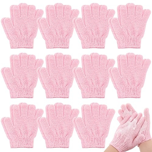 Ramede 30 Pair Exfoliating Glove Double Sided Exfoliating Bath Gloves Pack Nylon Colorful Shower for Men Women Beauty Spa Massage Shower Deep Clean Body Skin Bathing Scrubber Disposable(Pink)