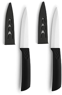 Amefa AUENTHAL Keramikmesser, 10 cm Klingenlänge, weiße Klinge aus Keramik, extrem scharf, ergonomischer Griff schwarz, inklusive Klingenschutz, Schälmesser Küchenmesser