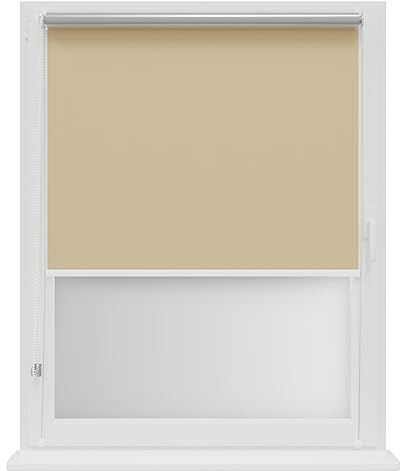 RENA Thermorollo Ohne Bohren Verdunklungsrollo Rollos für Fenster für Innen Klemmrollos Fensterrollo Verdunklung Sichtschutz Sonnenschutz Maßgeschneidertes Rollo Silber Beige 45x150cm
