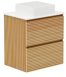 Baikal Mueble de Baño Dash. Conjunto de Baño de 2 Cajones, Suspendido en Pared, Incluye Lavabo Cerámico. Mueble de Fondo de 46cm. Mueble MONTADO. Lavabo sobre Encimera sin Espejo 60 cm Monocolor