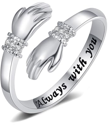 Yifnny Bague de câlin,Anneaux ajustables Anneau ouvert gravé Romantique Anneaux Bijoux d'amitié Fête des mères Saint-Valentin Cadeau de mariage (Always with you,2)