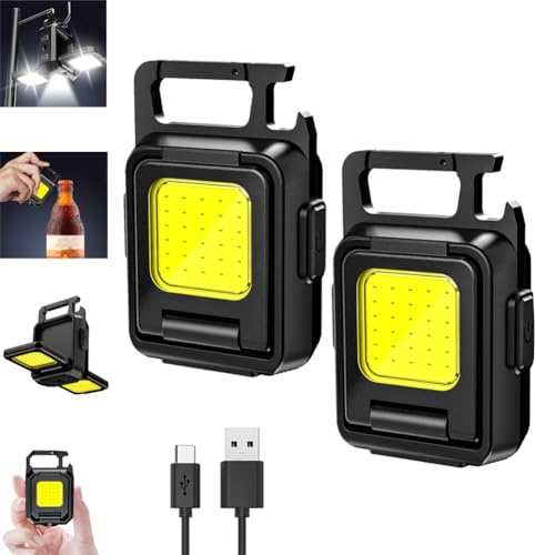 PKKP 2PCS Mini LED Taschenlampe Wiederaufladbare Inspektionsleuchten, 4 Modi 1000 Lumen Arbeitslampe, Tragbare 90° drehbare Drei Köpfe und Doppelte Lichtquelle