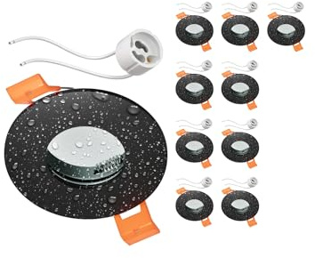 ledscom.de 10 Stück Bad-Deckeneinbaurahmen ERID, Feuchtraum, Badezimmer, IP44, rund, schwarz matt (GU10/MR16/GU5,3/50mm) inkl. GU10 Fassung