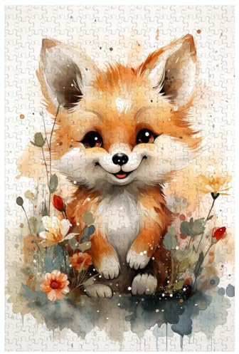 Puzzles pour Adultes, 1000 pièces, pour Renard en Costume Gris Tenant Un Bouquet de Fleurs, Puzzles Animaux (c ; 1000)