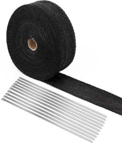 KingSaid 2Stk 15m Hitzeschutzband Auspuffband Motorrad Hitze Schild Hülle Hitzeschutz Krümmer mit Edelstahl Kabelbinder Schwarz