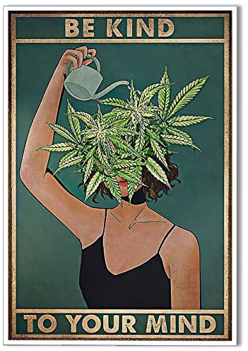 Anslipswar Vintage Be Kind To Your Mind Poster Mental Health Quote Canvas Wall Art Cool Girl Poster Unique Green Plant Print Painting Retro Home Wall Decor Picture for Women Bedroom 12x16in Unframed