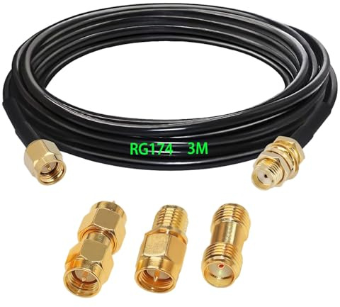GTIWUNG RG174 SMA Koaxial Verlängerung Stecker auf Buchse RF Koaxialkabel 3M, WLAN Antenne Verlängerungskabel 9,84 Fuß, RG174 300cm Kabel + 3 Stück RF Koaxial SMA Adapter Kit, Verlustarmes
