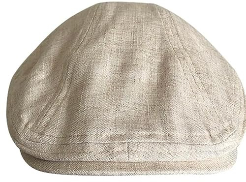JZTDYPP Schiebermütze Herren Frühling Und Sommer Casual Männer Flache Sommer Leinen Baskenmütze Frau Atmungsaktive Kappe Entenschnabel Fahren Hüte, Beige, 54-56 cm