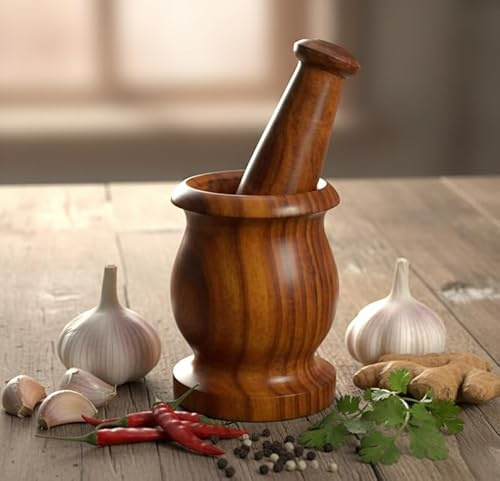 KLEO Mortier et pilon en bois de 8,9 cm – Moulin à épices et herbes très résistant, presse-purée guacamole, non poreux, résistant aux odeurs – Broyeur d'ail, broyeur de graines, ustensiles de cuisine