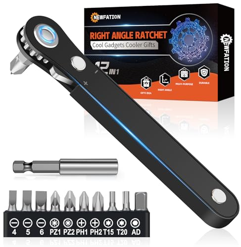 Ratchet Screwdriver Set Mens Gifts-Right Angle Screwdriver Christmas Gifts Pocket Screw Bit Set Low Profile Pocket Screwdriver for Tight Space Cool Gadgets Gifts for Men Him Husband Dad
