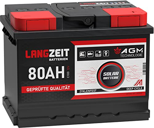 LANGZEIT AGM Batterie 80Ah 12V Solarbatterie Wohnmobil Boot ersetzt 70Ah