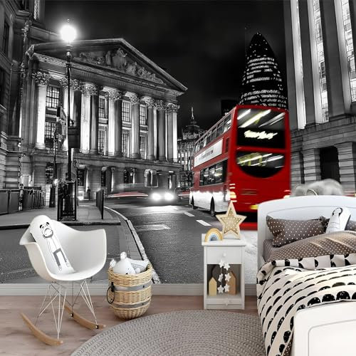 Fotomurales infantiles Autobús rojo de Londres Papel Tapiz 300 x 210 cm Fotomurales 3D Tv Fondo Pared Moderno Dormitorio Murales Fotomurales Decorativos
