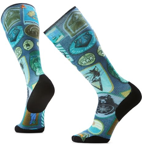 Smartwool, Men's, Ski Targeted Cushion Explorer Print Over The Calf Socks, Deep Navy, Medium
