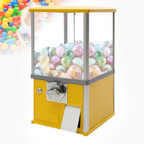 URJWAN Vending Machine,Gumball Machine,Mini Gumball Machine - Vintage Candy Dispenser with Glass Globe, Metal Base, and Fr-ee Spin Coin Mechanism by Great Northern Popcorn,Yellow