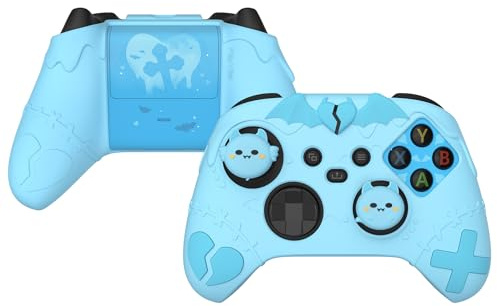 playvital Funda de Silicona para Xbox Series X/S Control | Goma Antideslizante, Cubierta para Mando, Tapas de Joystick Incluidas, Diseño Gótico, Azul Cian