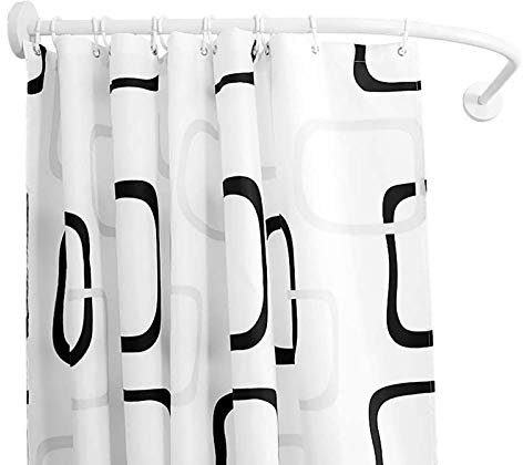LULUMAIC Teleskop-Duschvorhangstange, weiß, Edelstahl, L-Form, für Duschvorhang, Eckbadewanne, Gebogene Spannstange, kein Bohren erforderlich, Installation 70 bis 95 x 70 bis 95 cm