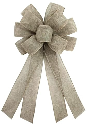 chmacura Christmas Natural Burlap Wreath Bow 20 x 11 Inches Holiday Khaki Ribbon Bow Thanksgiving Day Farmhouse Bow Tree Ornament for Home Front Door Decorations