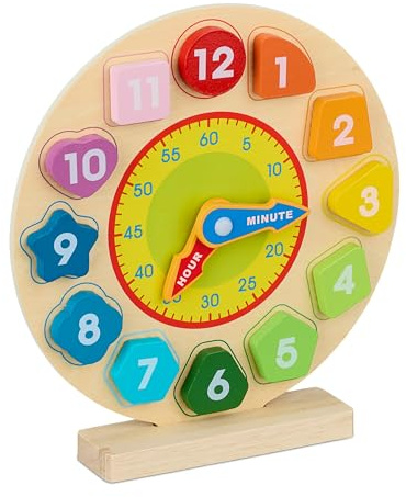 Relaxdays Lernuhr für Kinder, Spielzeuguhr aus Holz, Uhrzeit lernen, Kinder ab 3 Jahren, Kinderlernuhr, Schüleruhr, bunt