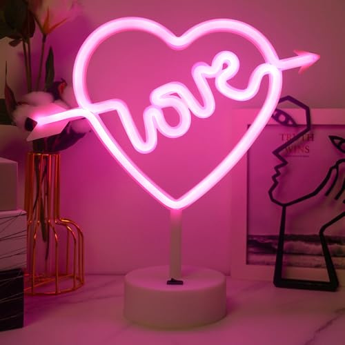 JEMESI LED-Amor-Schleifenform, Neon-Lichtschild, Rosa Liebe im Herz, Batterie/USB, für Babyzimmer, Party, Heimdekoration, Geschenke für Kinder, Hochzeit