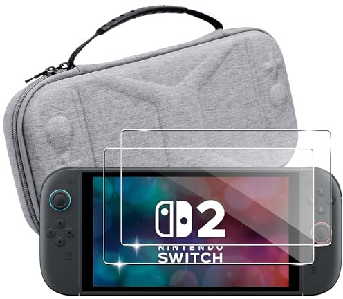 Lemxiee Funda para Nintendo Switch 2 Accesorios + [2 Pieza] Cristal Templado Protector Pantalla,Funda de Transporte