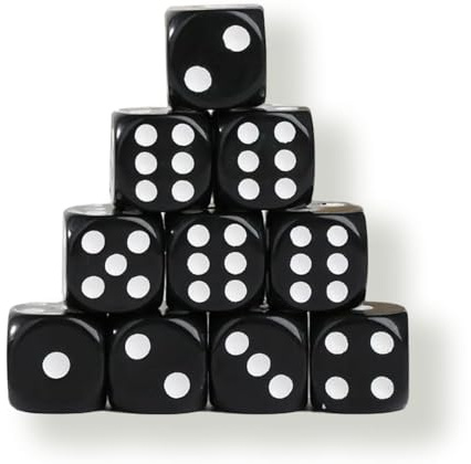 10X Dadi da Gioco 6 Facce Neri 16mm Acrilico – Set per Giochi da Tavolo, Accessori Eleganti, Roleplay