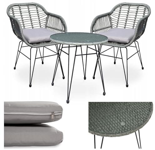 Focus Garden Balkonmöbel-Set KUBU Gartenmöbel, 3-teilig - Grau - 2 Sessel und Tisch - Wetterfeste Möbel für Balkon und Terrasse, Metall Outdoor Lounge-Sitzgarnitur
