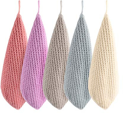 Qibesiey Hand Towels with Hanging Loop, 5 Pack Hand Drying Towels for Kitchen and Bathroom, Absorbent, Quick Dry and Soft