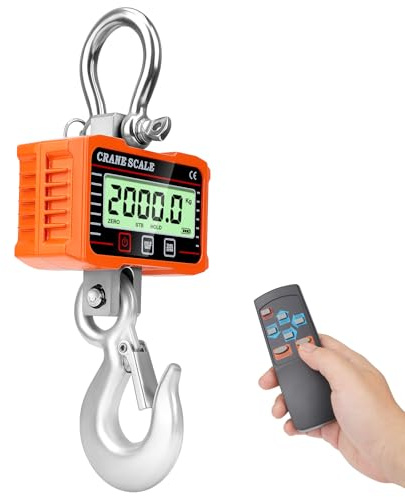Digitale Kranwaage 2000kg, Industrielle Hängewaage mit LCD Display, Fernbedienung, für Bauernhof und Fabrik (yellow)