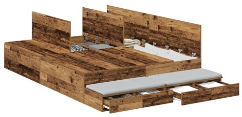 vidaXL Aufbewahrungsbettgestell Altholz 135 cm Holzwerkstoff, Moderner rechteckiger Bettgestell, langlebige Stauraumlösung, Elegantes minimalistisches Design, Kieferholz Möbel
