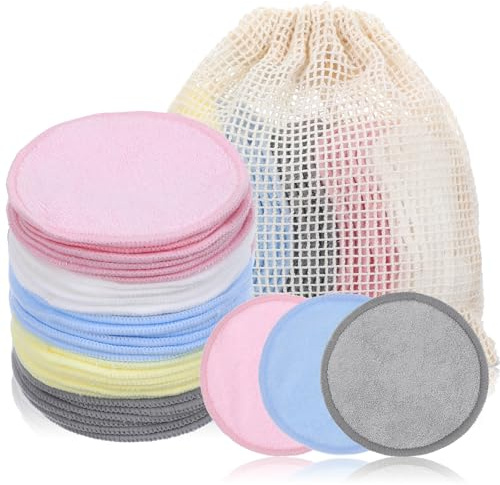 Guduling 30pcs Washable Makeup Remover Pads, Reusable Makeup Pads, Reusable Clean Pad with Laundry Bag, Suitable for All Skin Types, for Face Cleansing and Skin Care, 5 Colors