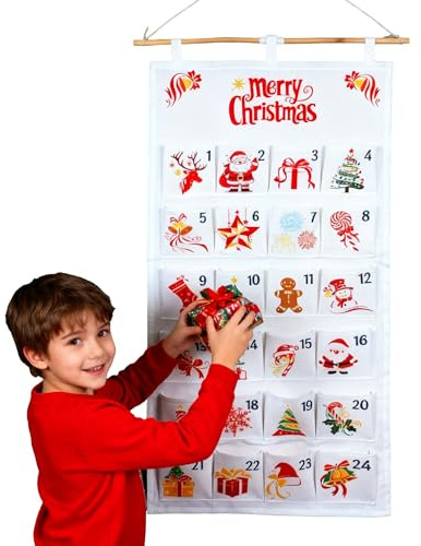 Calendrier de l'Avent de Noël, Calendrier de l'Avent pour remplir réutilisable avec 24 sacs en tissu, poches en tissu Calendrier de Noël pour suspendre Ornament de Noël ﻿
