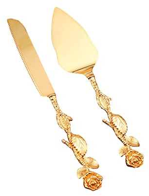 Culnflun Ensemble de de gâteau, couteau à gâteau et ensemble de serveur 2 pièces 34.5 cm -gâteau en or pour la fête de de gâteau de mariage servant en alliage de Z (UNE)