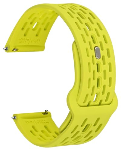 WOCCI 20mm Respirant Creux Bracelet de Montre en Silicone pour Homme et Femme, Libération Rapide (Citron)