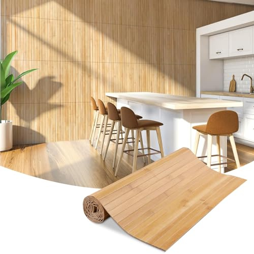 crayfomo Bamboo Wall Panels for Interior Wall Decor,Pole Wrap 40x240cm | Wainscoting Panelling for Living Room,Kitchen,Bathroom,Office Ceiling Furniture Cabinet Wall Panelling DIY,