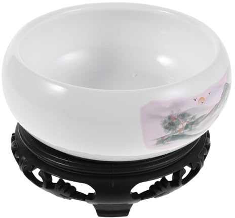 SUPVOX Ceramic Hydroponic Planter with Plastic Base Shallow Water Lily Bowl Pot for Aquatic Plants, Succulents, and Bonsai Decorative Chinese Porcelain Cachepot for Indoor and Outdoor Use