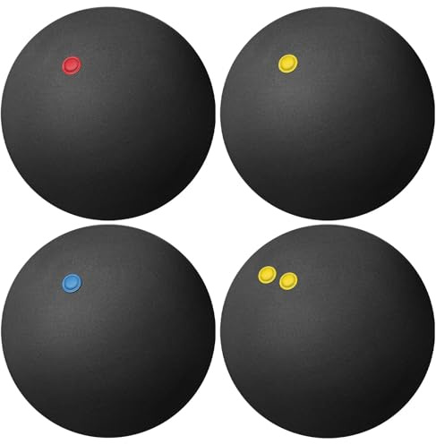Ipetboom 4pcs Squash Balls Set - High Elasticity Bounce Indoor Racket Sports Rubber Balls for Training and Practice Includes Double and Single Dot - 1.53in