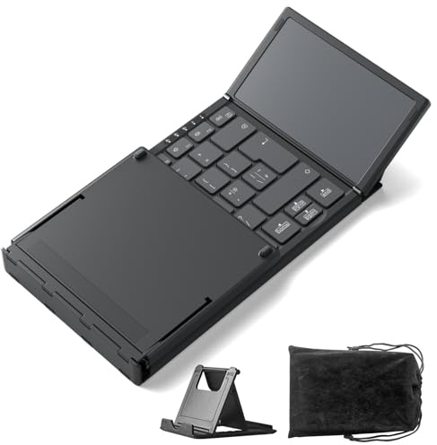Inateck Foldable Mini Keyboard with Trackpad | 3-Device Bluetooth For iPadOS/Android/Windows, AI Features,Nomad,Black