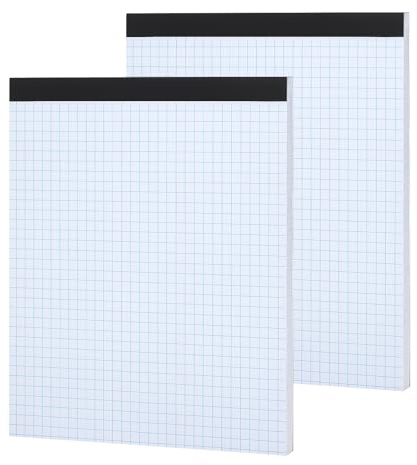 2 Pack Graph Paper Pad, A4 Grid Notebook, 4x4 Quad Ruled, 30 Sheets/Pad | 8.5 x 11 Inch, 80GSM Squared Paper, Top Perforated, Cardboard Backing, Double-Sided Printing, for Maths, Notes and Drafting