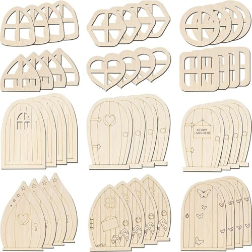 Alipis Puertas de Hadas de Madera sin Pintar Kit DIY de 48 Piezas 48 Jardín para Color Caqui, Ideales para Manualidades y Pintura Creativa