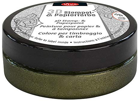 Viva Decor®️ 3D Stempel- & Papier-Farbe (Moosgrün-Metallic, 50ml) Stempelfarbe für Papier, Karton, Stempelkissen - Bastelfarbe für Hochzeit, Scrapbook, Kinder UVM.