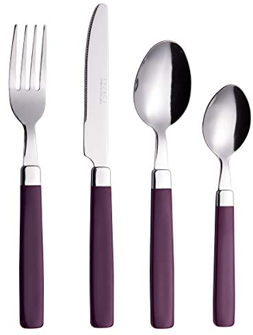 Exzact 16 Teiliges Besteckset/Edelstahl-Besteck - Rostfreier Stahl mit farbigen Griffen - 4 x Gabeln, 4 x Messer, 4 x Esslöffel, 4 x Teelöffel