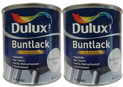 2 x 500 ml Dulux Buntlack Glänzend innen/außen 1 L Farbwahl, Farbe:Skandinavien Blau