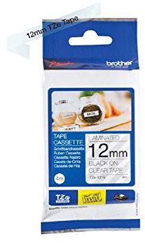 Brother TZe-131S Labelling Tape Cassette, Black on Clear, 12mm (W) x 4M (L), Laminated, Brother Genuine Supplies