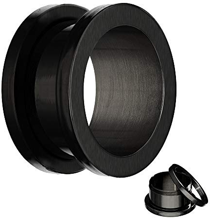 Treuheld® | SCHWARZER MATTER FLESH TUNNEL - 13 Größen: 1,2-20mm - mit Gewinde zum Schrauben - MATT - Piercing Ohr Plug in Schwarz - Chirurgenstahl 316L Edel-Stahl nickelfrei - gebürstet und mattiert