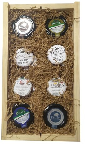 Cesta de navidad para empresa con surtido de mieles, patés de jamón, cremas de queso y mermeladas Deliex