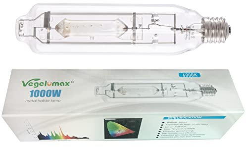 Vegelumax MH 1000W Metal Halide Single Ended HID Grow Light Bulb Lamp High PAR Enhanced Blue and Violet Spectrums for Hydroponic Horticulture Vegetative Growth,CCT 6000K,92,000Lumens,E39 Base