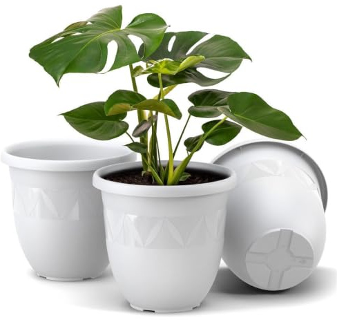 Plastard Übertopf 3er-Set Ø 35 cm Weiß, 16 Liter, Garten & Balkon | UV- und frostbeständiger Kunststoff. optionaler Drainageöffnung, Pflanzkübel für Innen- und Außenbereiche, Deko Blumentopf