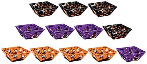DOITOOL 12 Pièces Bols à Snack Halloween - Assiettes à Snack en Papier - Ensemble de Bols pour Bonbons Emballés - Vaisselle de Fête pour Halloween, 3 Modèles (Citrouille, Araignée, Fantôme）
